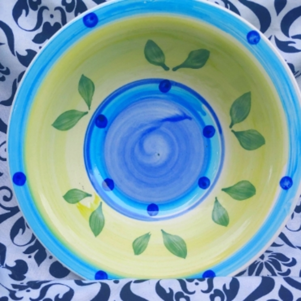 Green Leaves Blue Swirl Bowl